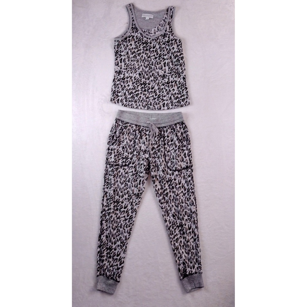 Karen Neuburger Live Love Lounge Leopard Print Pajama Set Tank & Joggers Grey S